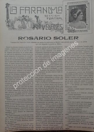 AFICHE ANTIGUO 1912 ENTREVISTA A LA ACTRIZ ROSARIO SOLER
