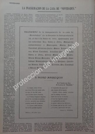 AFICHE ANTIGUO 1912 INAUGURAN CASA NOVEDADES