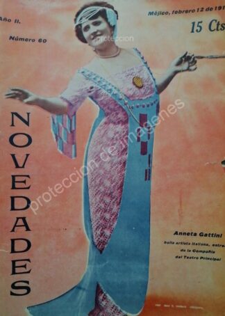 PORTADA ANTIGUA ORIGINAL 1912 ACTRIZ. ANETTA GATTINI EN MEXICO