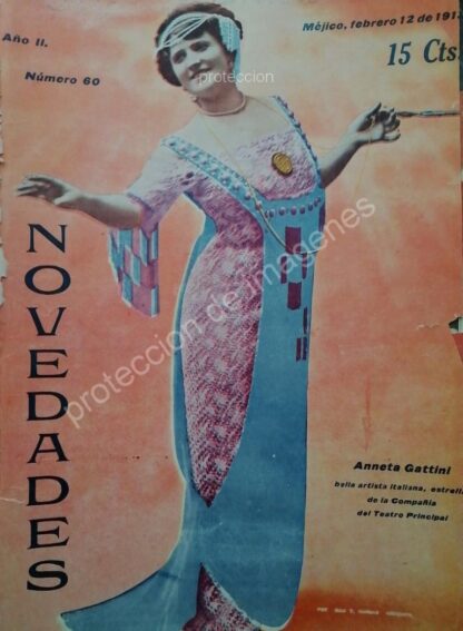PORTADA ANTIGUA ORIGINAL 1912 ACTRIZ. ANETTA GATTINI EN MEXICO