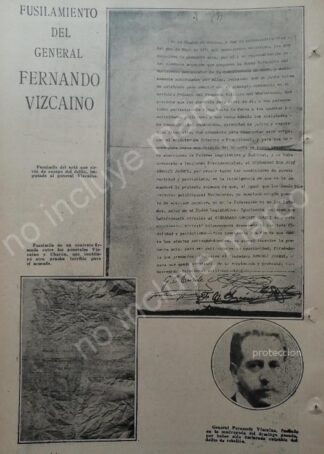 AFICHE ANTIGUO 1920 FUSILAMIENTO GENERAL. FERNANDO VIZCAINO