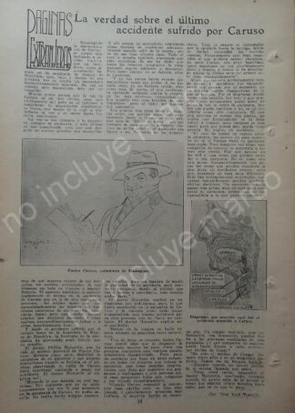 AFICHE ANTIGUO. 1920 NOTICIA SOBRE ENRICO CARUSO