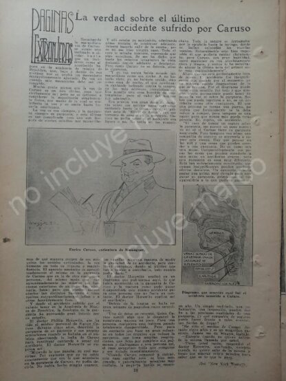 AFICHE ANTIGUO. 1920 NOTICIA SOBRE ENRICO CARUSO