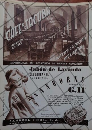 CARTEL ANTIGUO CAFETERIA TACUBA Y OTROS 1950