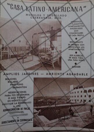 CARTEL ANTIGUO INAUGURAN HOTEL LA LATINO AMERICANA, MORELOS 1950 /3