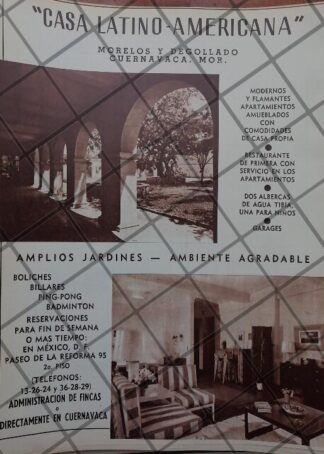 CARTEL ANTIGUO INAUGURAN HOTEL LA LATINO AMERICANA, MORELOS 1950