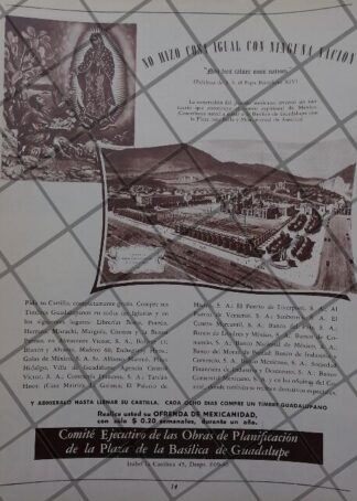 RARISIMO CARTEL ANTIGUO TIMBRES GUADALUPANOS 1951 BASILICA