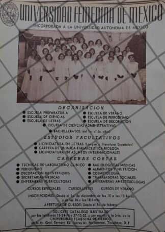 RARISIMO CARTEL ANTIGUO UNIVERSIDAD FEMENINA DE MEXICO 1951