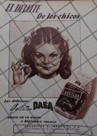 CARTEL PUBLICIDAD ANTIGUA GALLETAS PASA SURTIDO ESCOLAR 1951