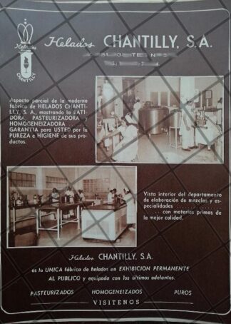 CARTEL PUBLICITARIO ANTIGUO ORIGINAL HELADOS CHANTILLY S.A /251