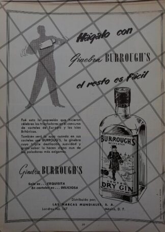 CARTEL PUBLICIDAD ANTIGUA GINEBRA BURROUGHS 1951 VINOS 615