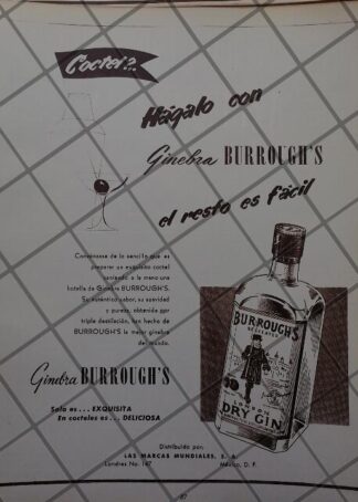 CARTEL PUBLICIDAD ANTIGUA GINEBRA BURROUGHS 1951 VINOS 614