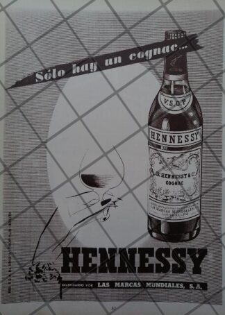 CARTEL PUBLICITARIO ANTIGUO WHISKY HENNESY 1951 VINOS