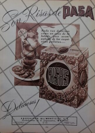 CARTEL PUBLICIDAD ANTIGUA GALLETAS RISAS. GALLETAS PASA 1951