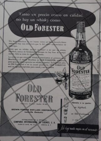 CARTEL PUBLICITARIO ANTIGUO WHISKY OLD FORESTER 1951