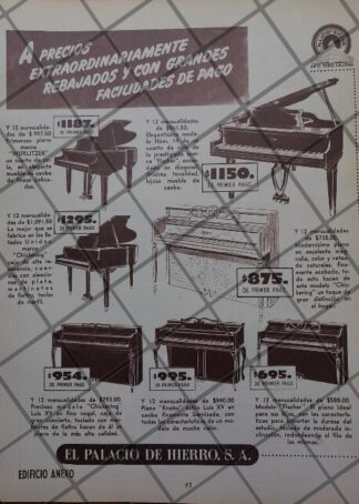 CARTEL ANTIGUO PIANOS DEL PALACIO DE HIERRO 1951 /847