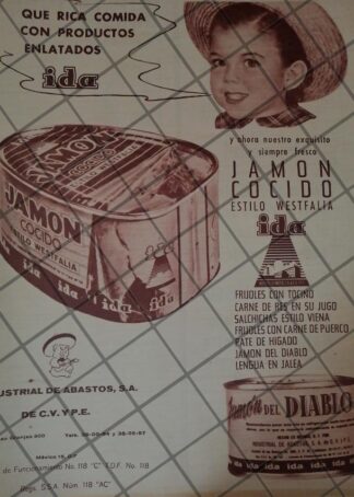 CARTEL ANTIGUO ORIGINAL DE JAMON COCIDO IDA. INDUSTRIAL DE ABASTOS S.A 1964