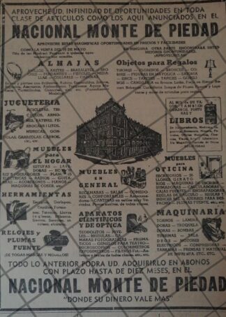 AFICHE RETRO ORIGINAL. NACIONAL MONTE DE PIEDAD 1947