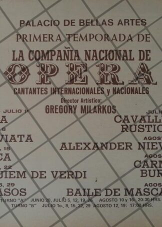 AFICHE RETRO ORIGINAL. CIA. NACIONAL DE OPERA BELLAS ARTES 1973