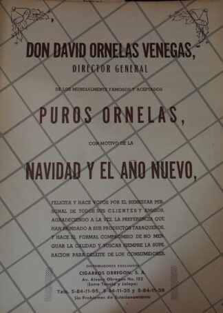 AFICHE RETRO ORIGINAL. SALUDO NAVIDEÑO DE DAVID ORNELAS VENEGAS 1973