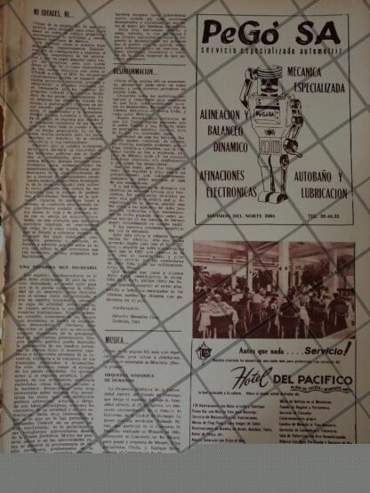 RARO AFICHE RETRO ORIGINAL. HOTEL DEL PACIFICO Y OTRAS 1967