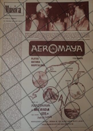 CARTEL RETRO ORIGINAL. AEROLINEAS AEROMAYA. 1960s /909 RARO