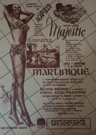 CARTEL RETRO ORIGINAL. HOTEL MAJESTIC ACAPULCO ETC. 1960s /908