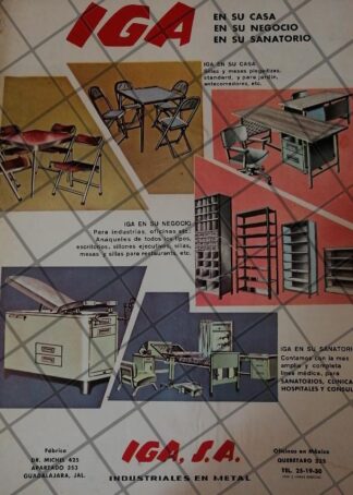 CARTEL RETRO ORIGINAL. MUEBLES METALICOS IGA S.A 1960s /905