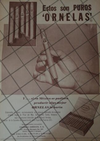 CARTEL ANTIGUO ORIGINAL. PUROS ORNELAS, CIGARROS OBREGON 1970 /287