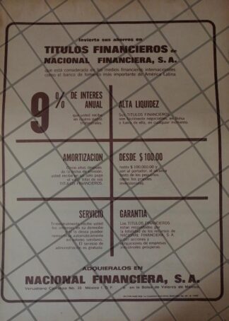 CARTEL RETRO ORIGINAL. BANCO NACIONAL FINANCIERA 1968 /149