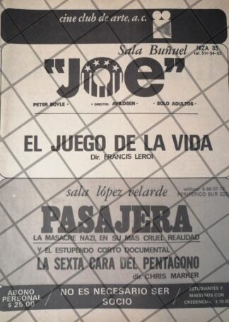 AFICHE ANTIGUO. CINE CLUB DE ARTE A.C. 1971 /3