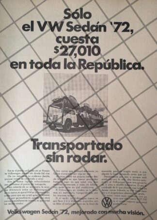 PUBLICIDAD ANTIGUA AUTOS VOLKSWAGEN SEDAN 1972 /1001