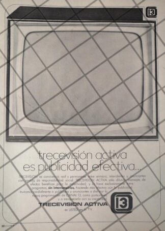 AFICHE RETRO ORIGINAL. TELEVISORA TRECEVISION ACTIVA CANAL 13 1970 /2
