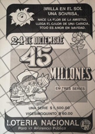 AFICHE RETRO ORIGINAL LOTERIA NACIONAL 1970 24 DIC
