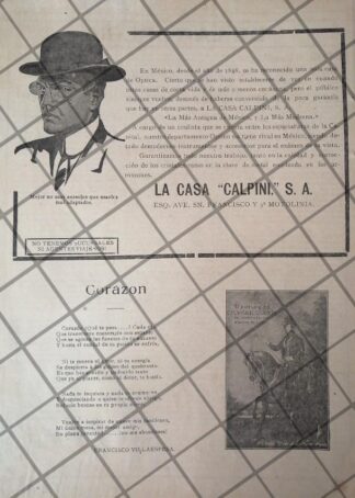 CARTEL ANTIGUO 1912. OPTICA CALPINI S.A /RARO