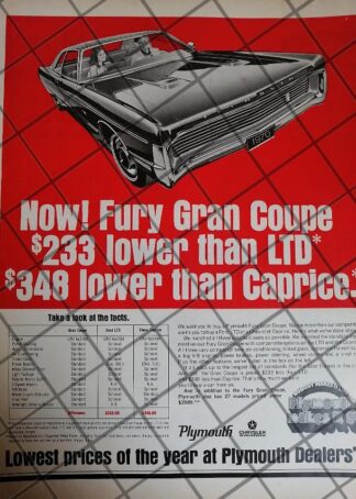 AFICHE RETRO ORIGINAL AUTOS CHRYSLER PLYMOUTH 1971 /1023