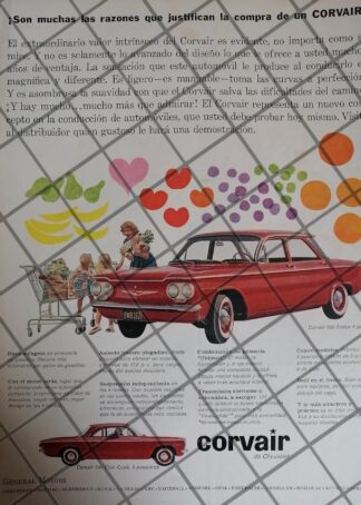 AFICHE RETRO ORIGINAL AUTOS CHEVROLET CORVAIR 700 1960 /1019