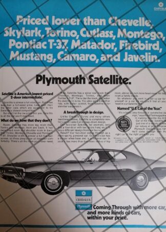 AFICHE RETRO ORIGINAL AUTOS CHRYSLER PLYMOUTH SATELLITE 1971/1010