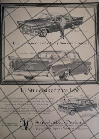 CARTEL RETRO ORIGINAL AUTOS STUDEBAKER 1958 /1004
