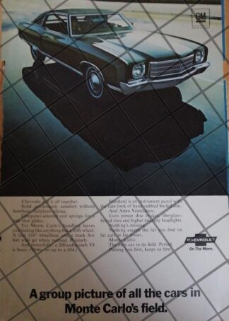 CARTEL VINTAGE ORIGINAL AUTOS CHEVROLET MONTECARLO 1970. -1100