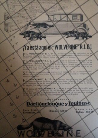 CARTEL ANTIGUO ORIGINAL AUTOS WOLVERINE RIO. 1928 -1094