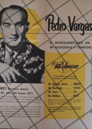 AFICHE RETRO PEDRO VARGAS Y PANAMERICAN AIRLINES 1949