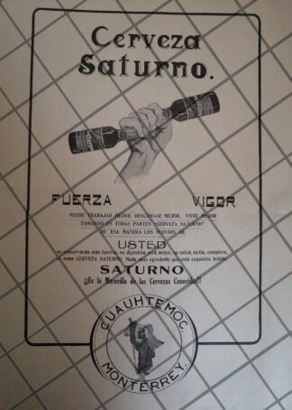 CARTEL ANTIGUO 1910 CERVEZA SATURNO /212