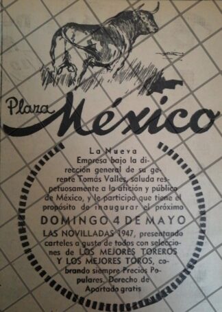 CARTEL PUBLICITARIO RETRO PLAZA MEXICO 1947 TOROS /962
