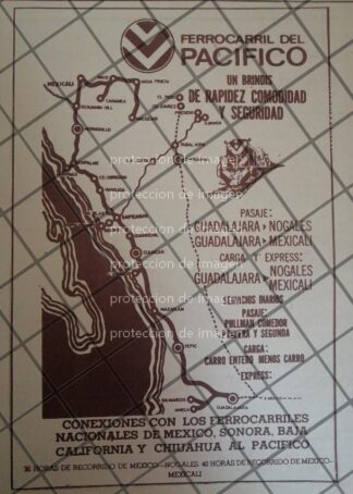 CARTEL ANTIGUO ORIGINAL FERROCARRIL DEL PACIFICO 1960s /959