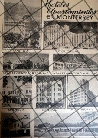 AFICHE ANTIGUO ORIGINAL VARIOS HOTELES DE MONTERREY 1943