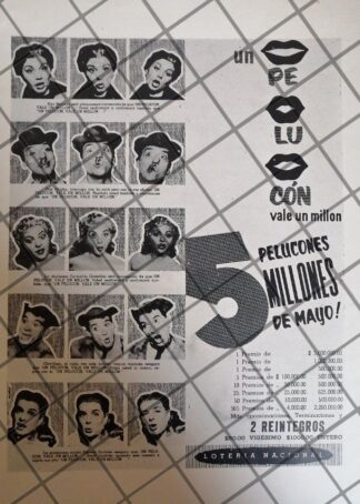 AFICHE ANTIGUO ORIGINAL LOTERIA NACIONAL Y ARTISTAS DE CINE 1960s /186