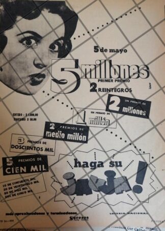 AFICHE ANTIGUO ORIGINAL LOTERIA NACIONAL 1956 /183
