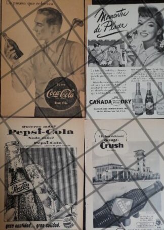 4 CARTELES ANTIGUOS REFRESCOS VARIOS AÑOS 40s-50s /315