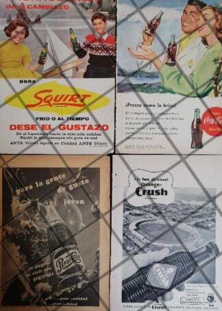 4 CARTELES ANTIGUOS REFRESCOS VARIOS AÑOS 50s-60s /314